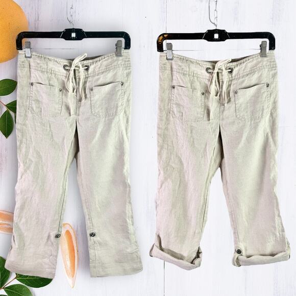 INC International Concepts Women's 2 Beige 100% Linen Capri Pants Roll Cuff - Picture 1 of 8